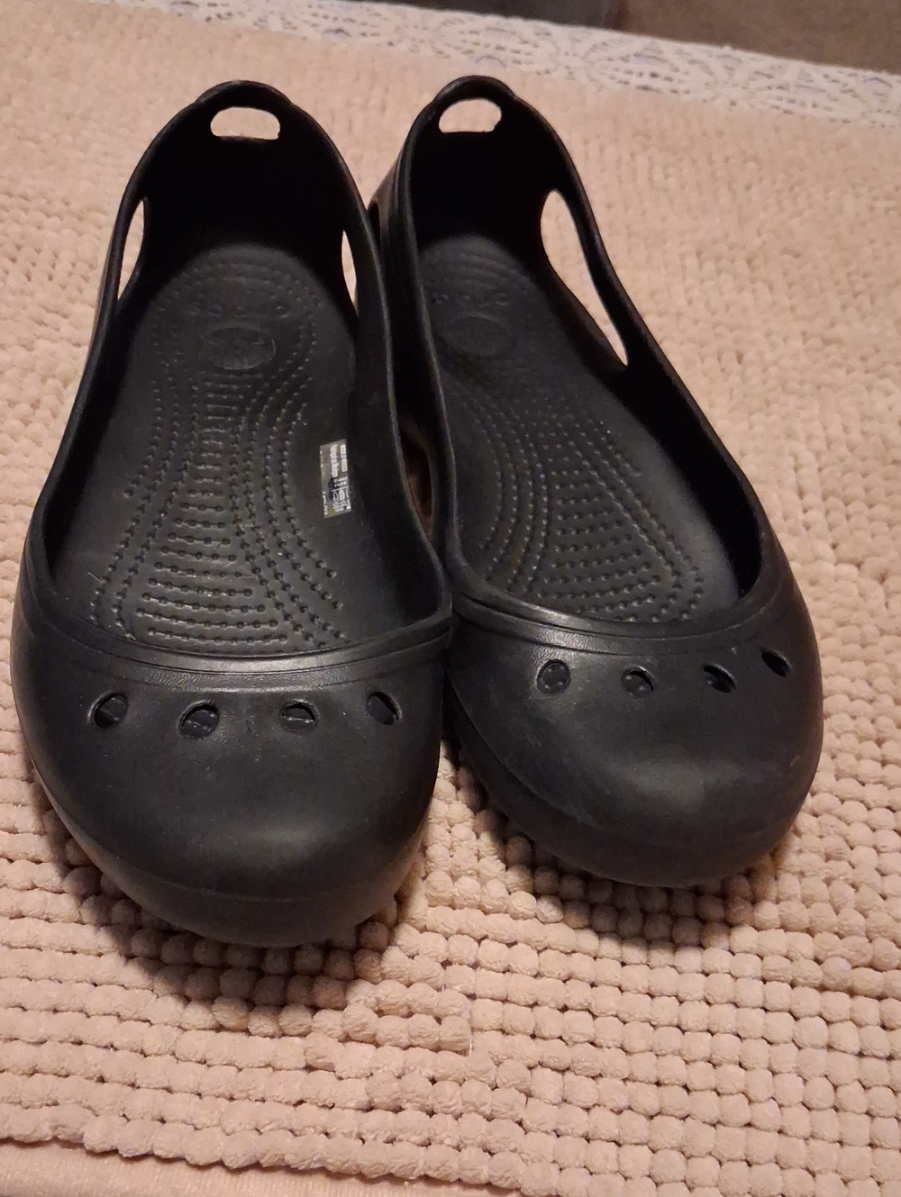 CROCS Black Slip-On Ballet Flats with Perforated Toe
